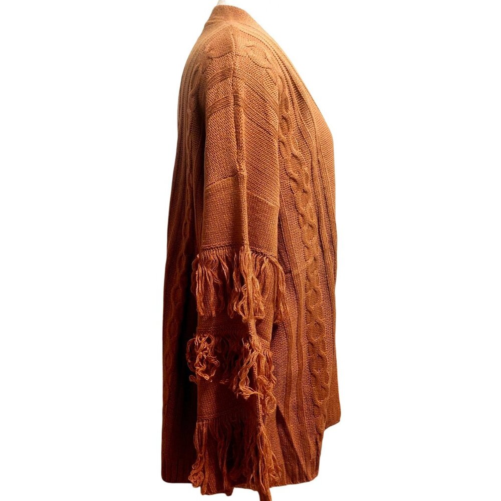 NWT Umgee Womens Camel Fringe Open Front Cardigan Sweater~Boho~MEDIUM - Picture 3 of 10
